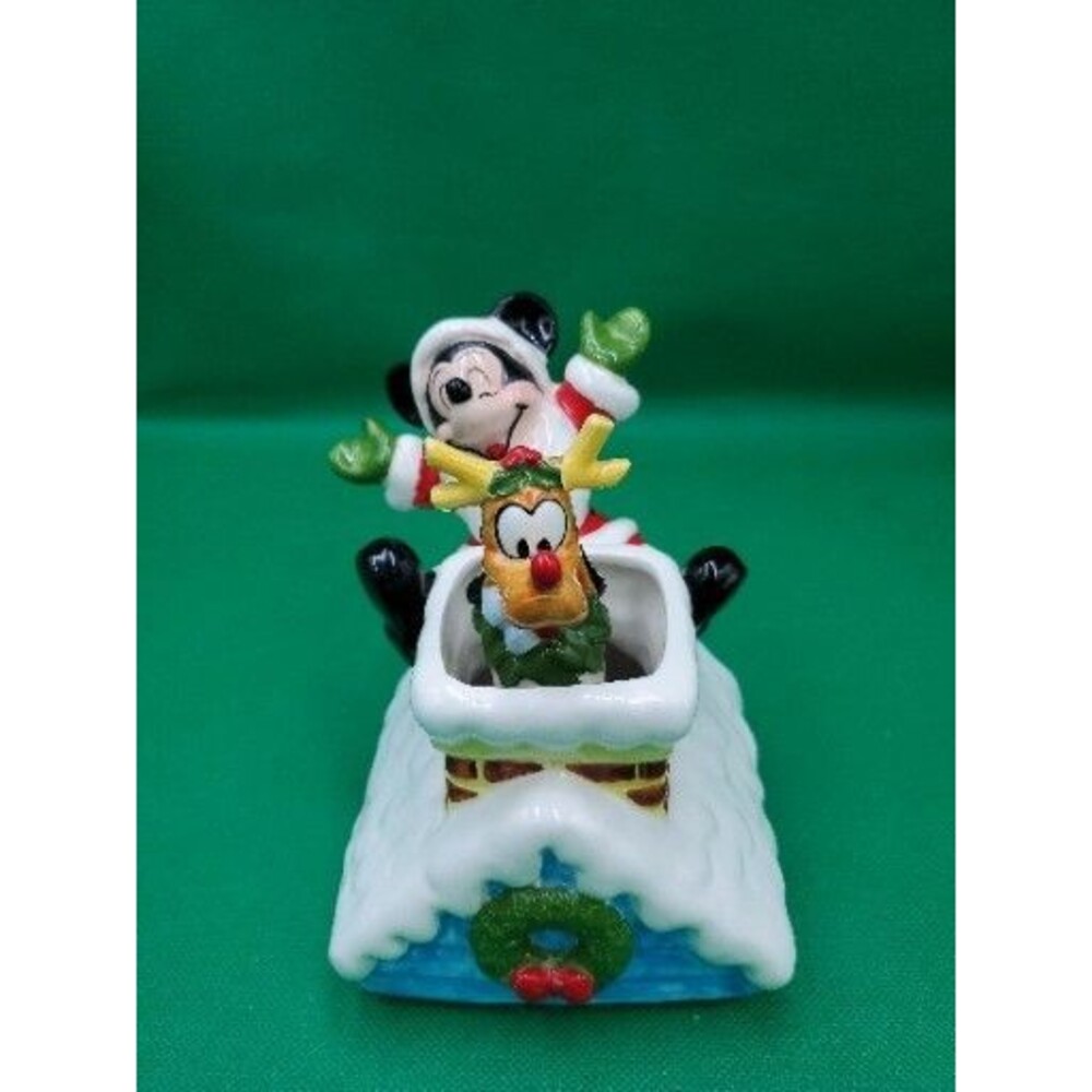 VTG Disney Christmas Music Box Mickey Mouse & Pluto Plays Here Comes Santa Claus